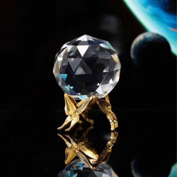 Faux Crystal Sphere Faceted Ball Gold Butterfly Stand Boho Magical Home Decor - Picture 5 of 11